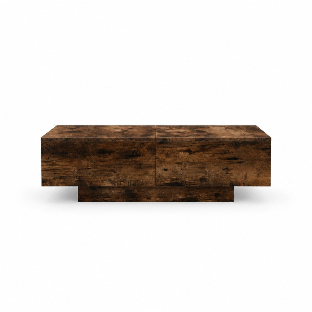 Table basse rectangulaire rangement Vieux Bois - vue fond blanc 2