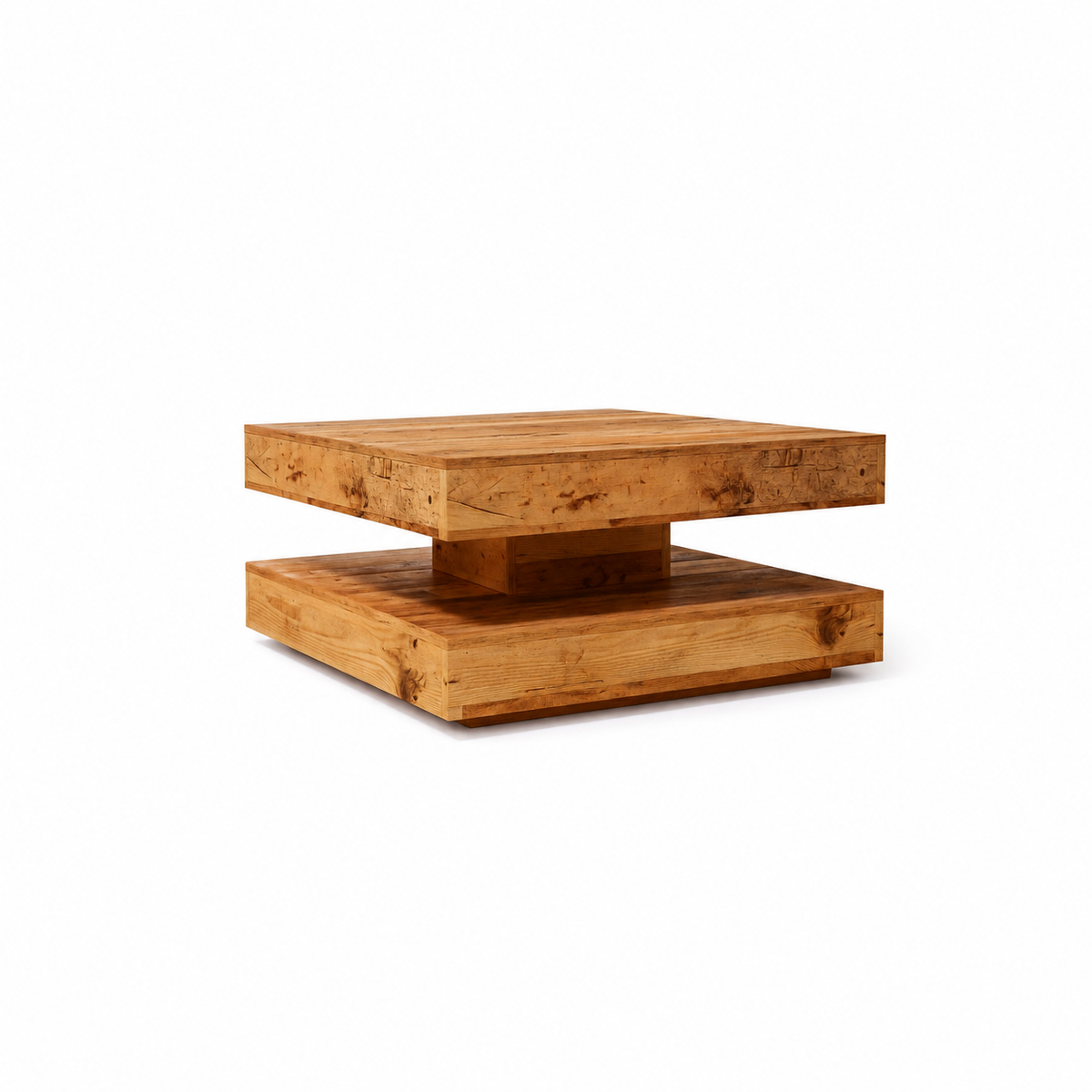 Table basse rotative 360° Vieux Bois - vue fond blanc 1