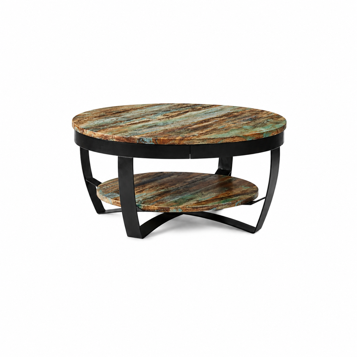 Table Basse Ronde en Manguier Massif avec Structure Métal