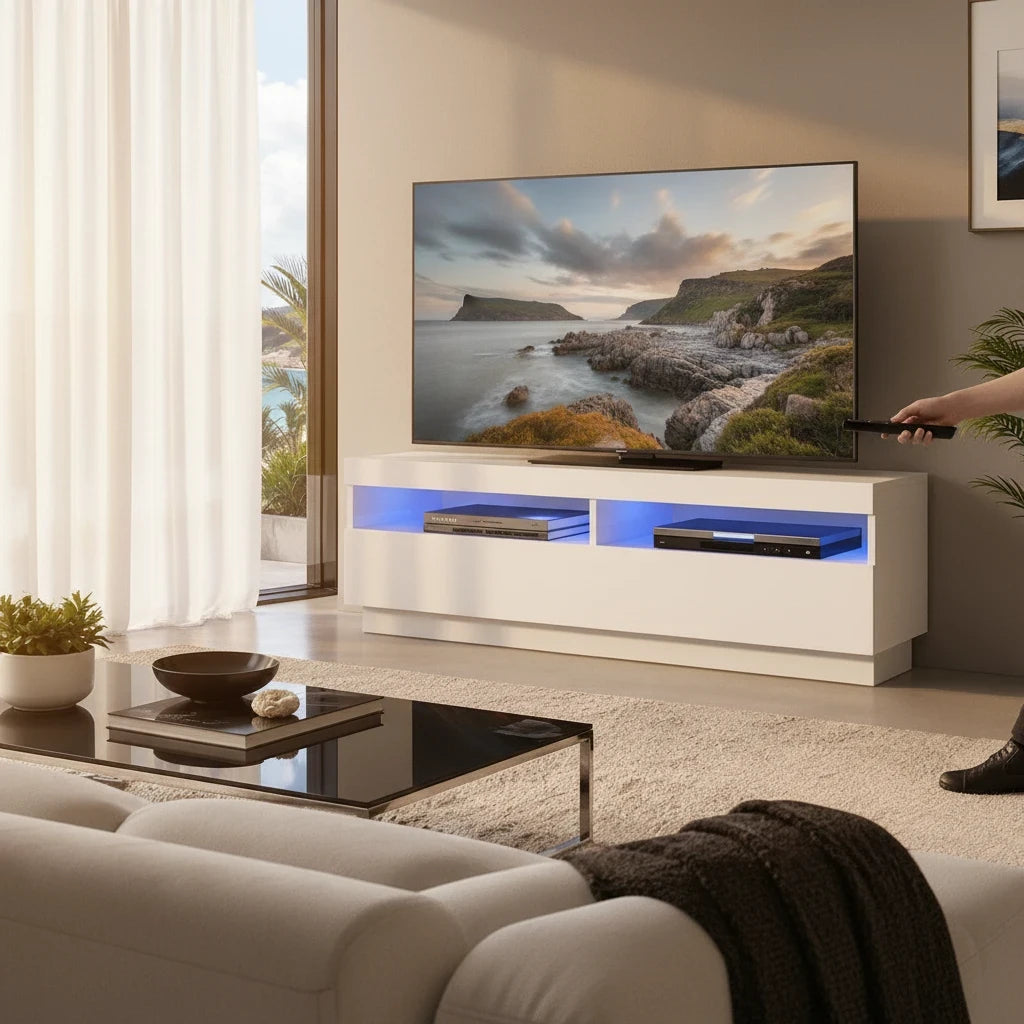 Meuble TV Blanc avec Éclairage LED RGB 100 cm