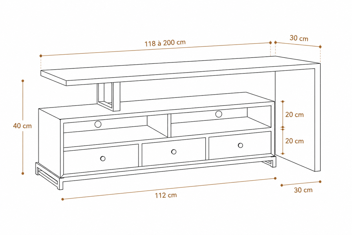 Meuble TV Extensible en Manguier Massif Modulable