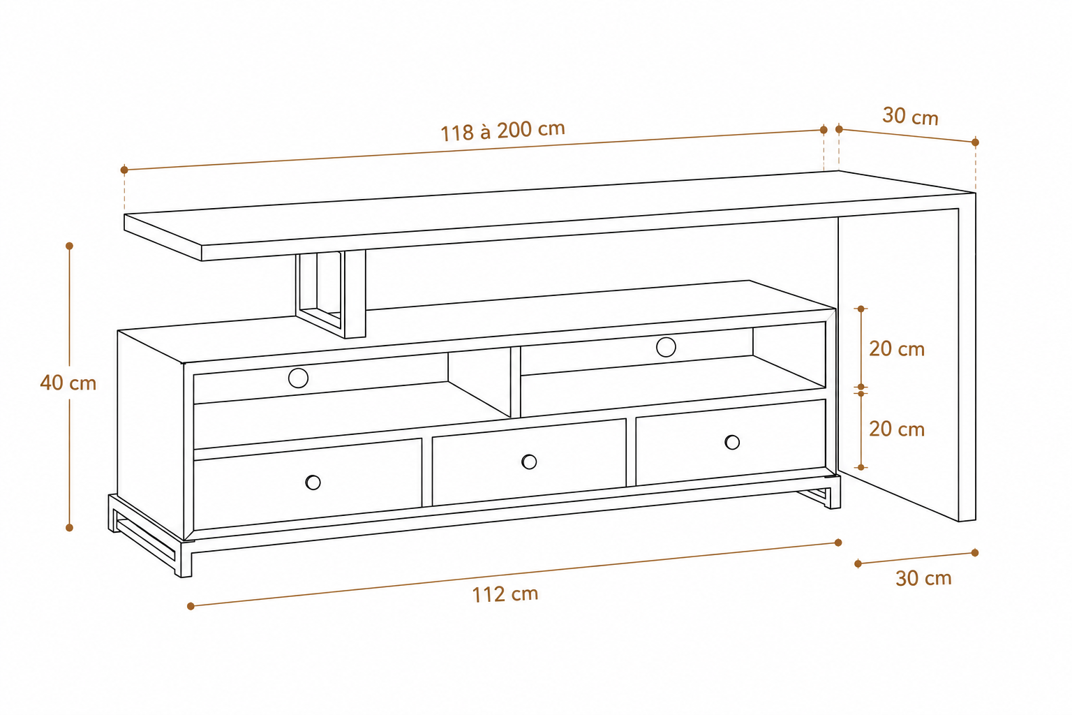 Meuble TV Extensible en Manguier Massif Modulable