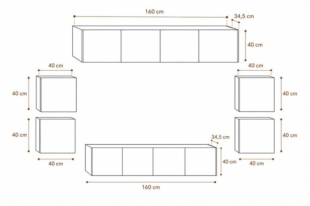 Ensemble Meuble TV Mural Blanc Suspendu – 8 Pièces