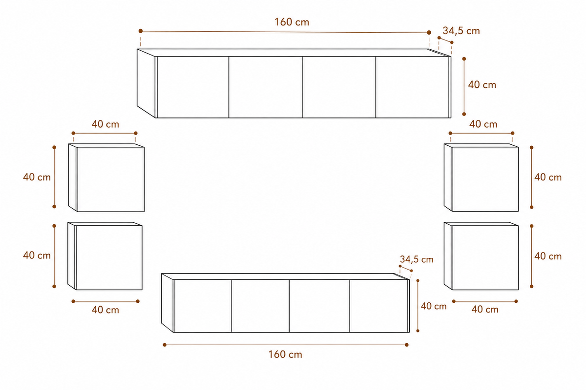 Ensemble Meuble TV Mural Blanc Suspendu – 8 Pièces