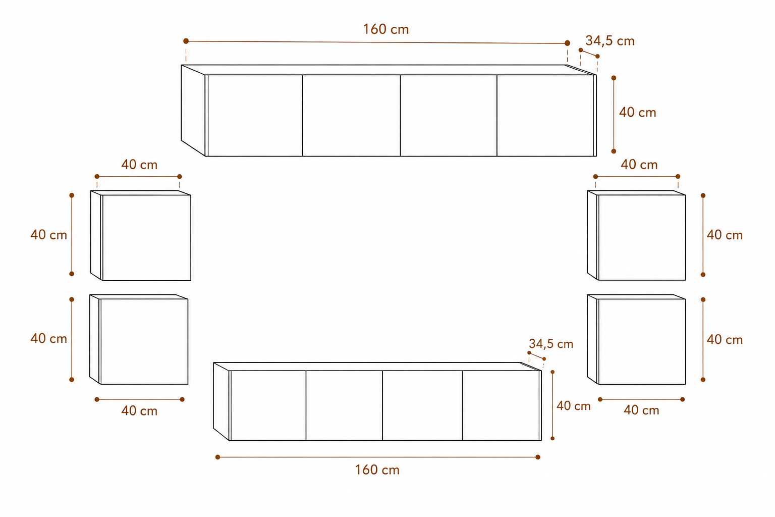 Ensemble Meuble TV Mural Blanc Suspendu – 8 Pièces