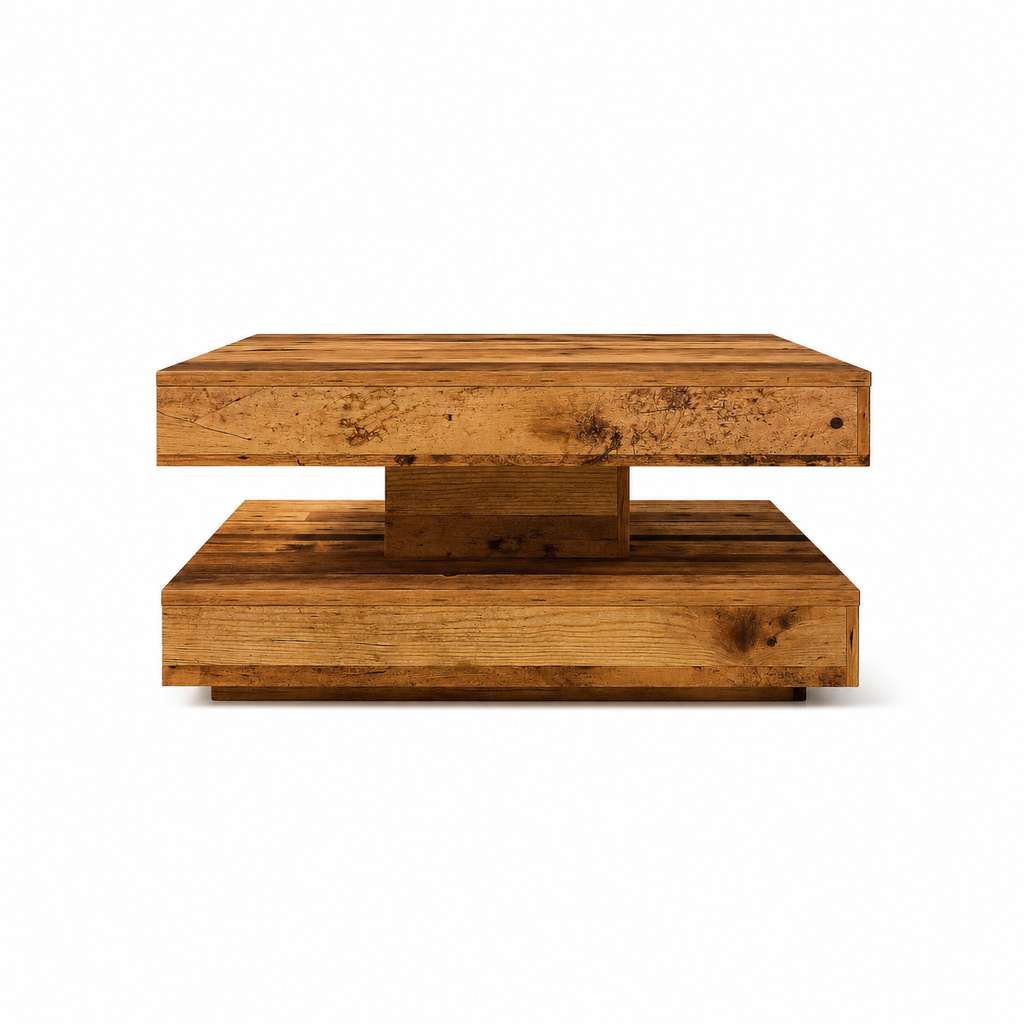 Table basse rotative 360° Vieux Bois - vue fond blanc 2
