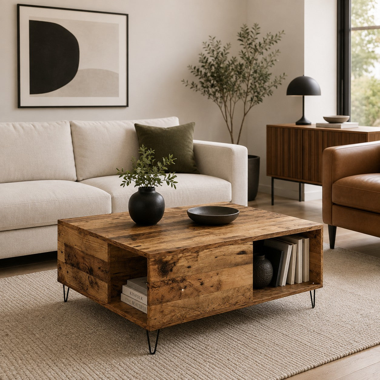 Table Basse en Bois avec Rangement Ouvert