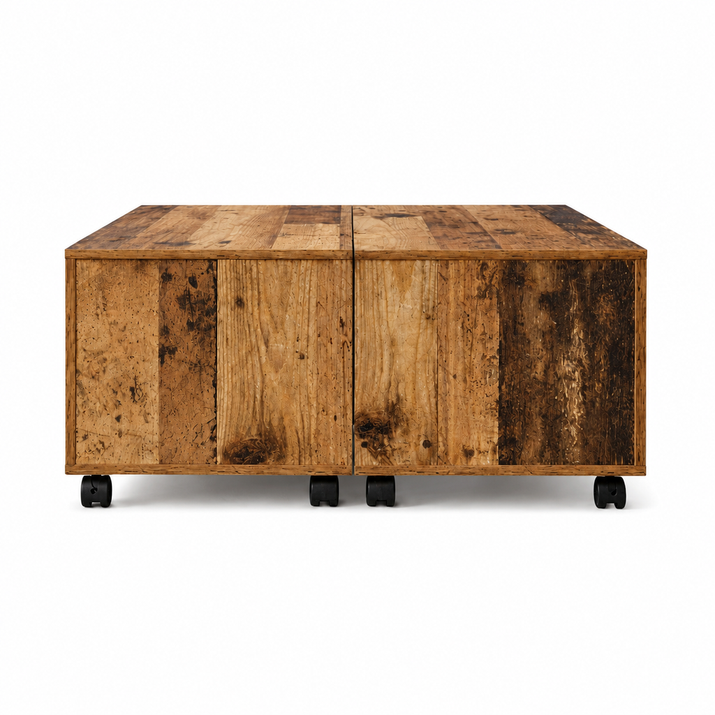 Table Basse Carrée Extensible à Roulettes en Chêne Sonoma
