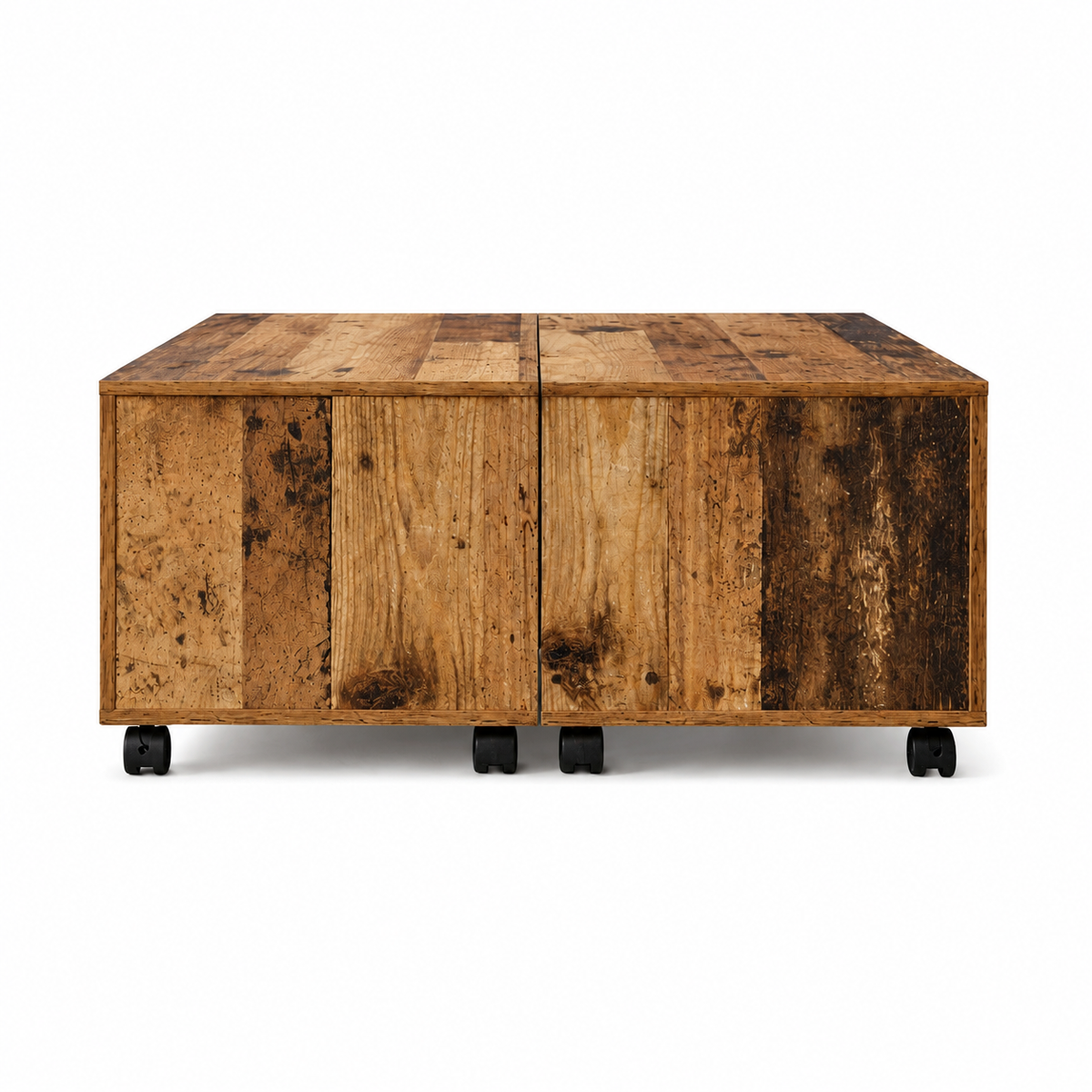 Table Basse Carrée Extensible à Roulettes en Chêne Sonoma