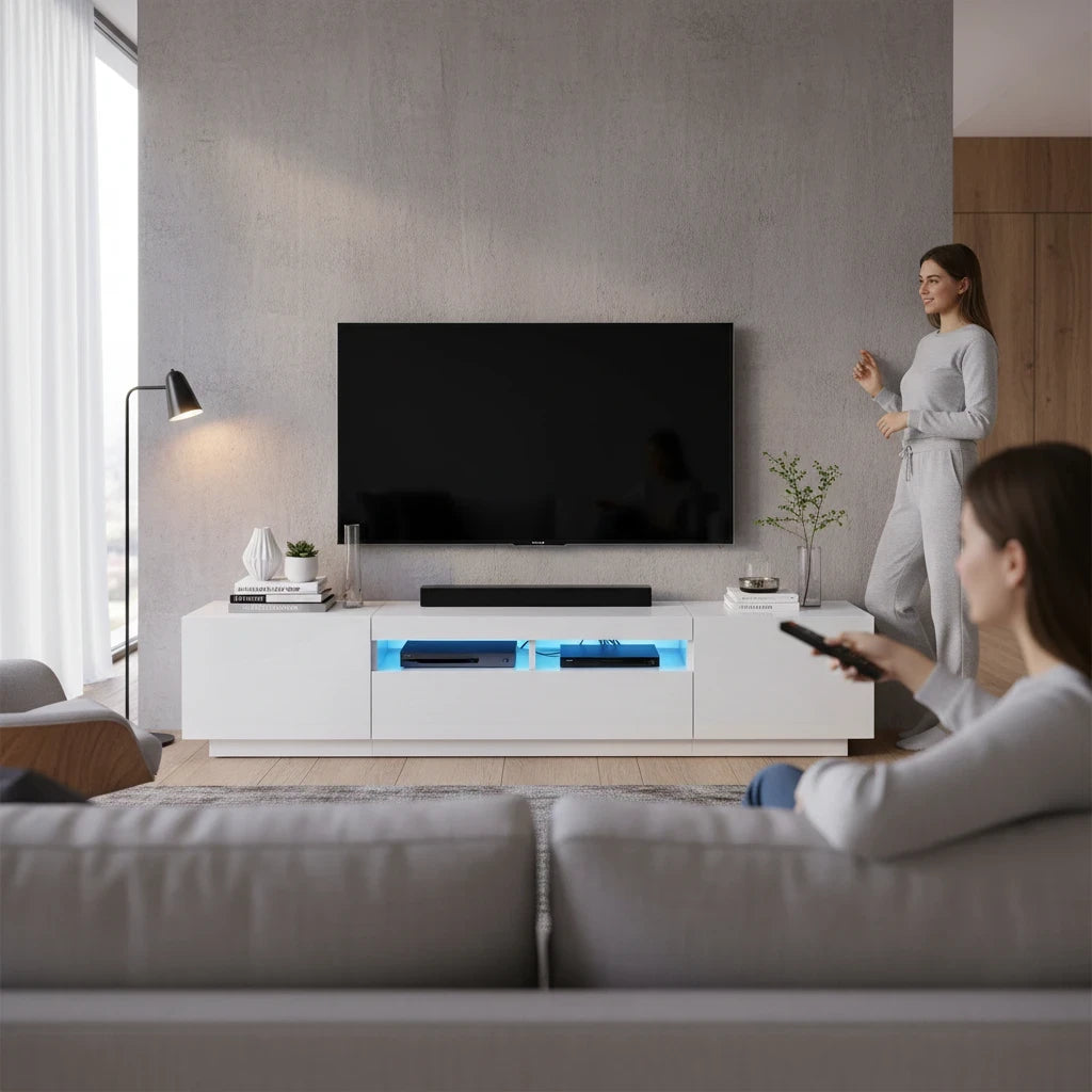 Meuble TV Blanc Modulable avec LED RVB 180 cm