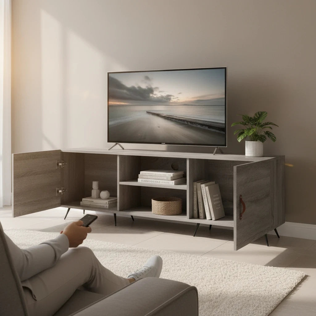 Meuble TV Design Sonoma Gris avec Rangement