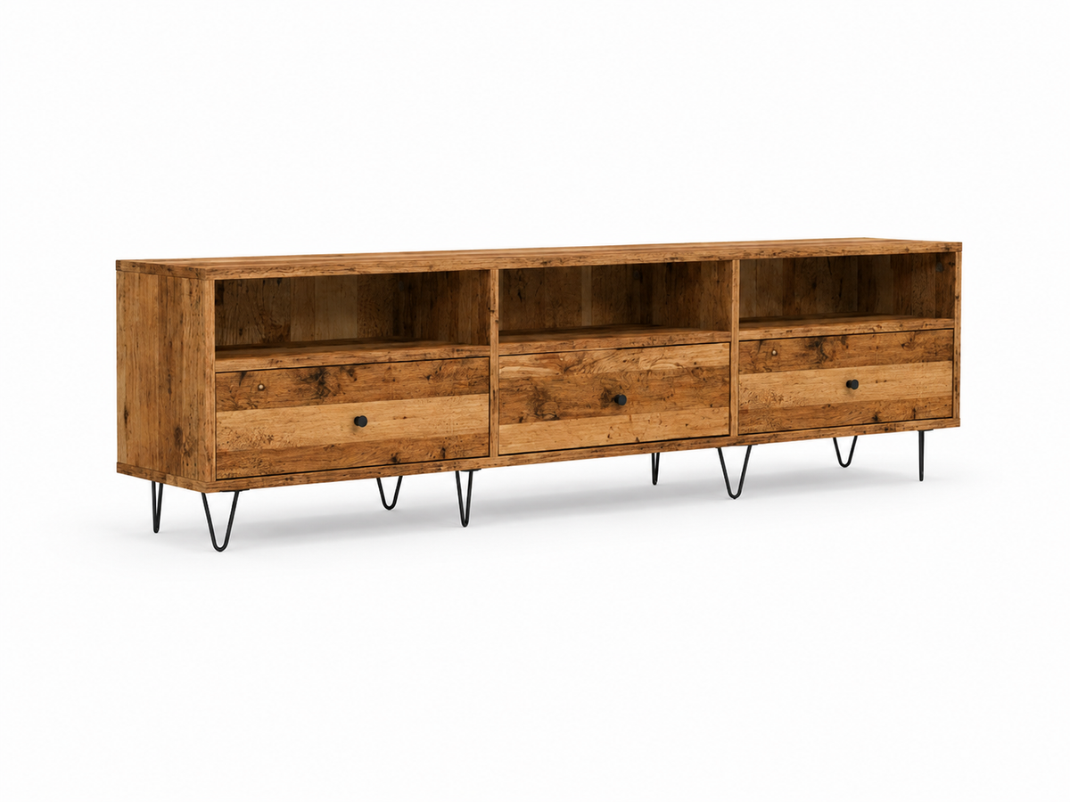 Meuble TV en Bois Naturel avec Pieds Épingle en Métal