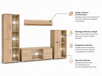 Ensemble Meuble TV Chêne Sonoma avec LED et Vitrine