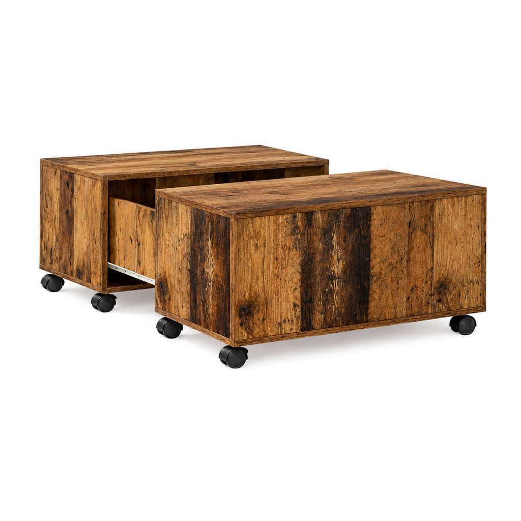 Table Basse Carrée Extensible à Roulettes en Chêne Sonoma