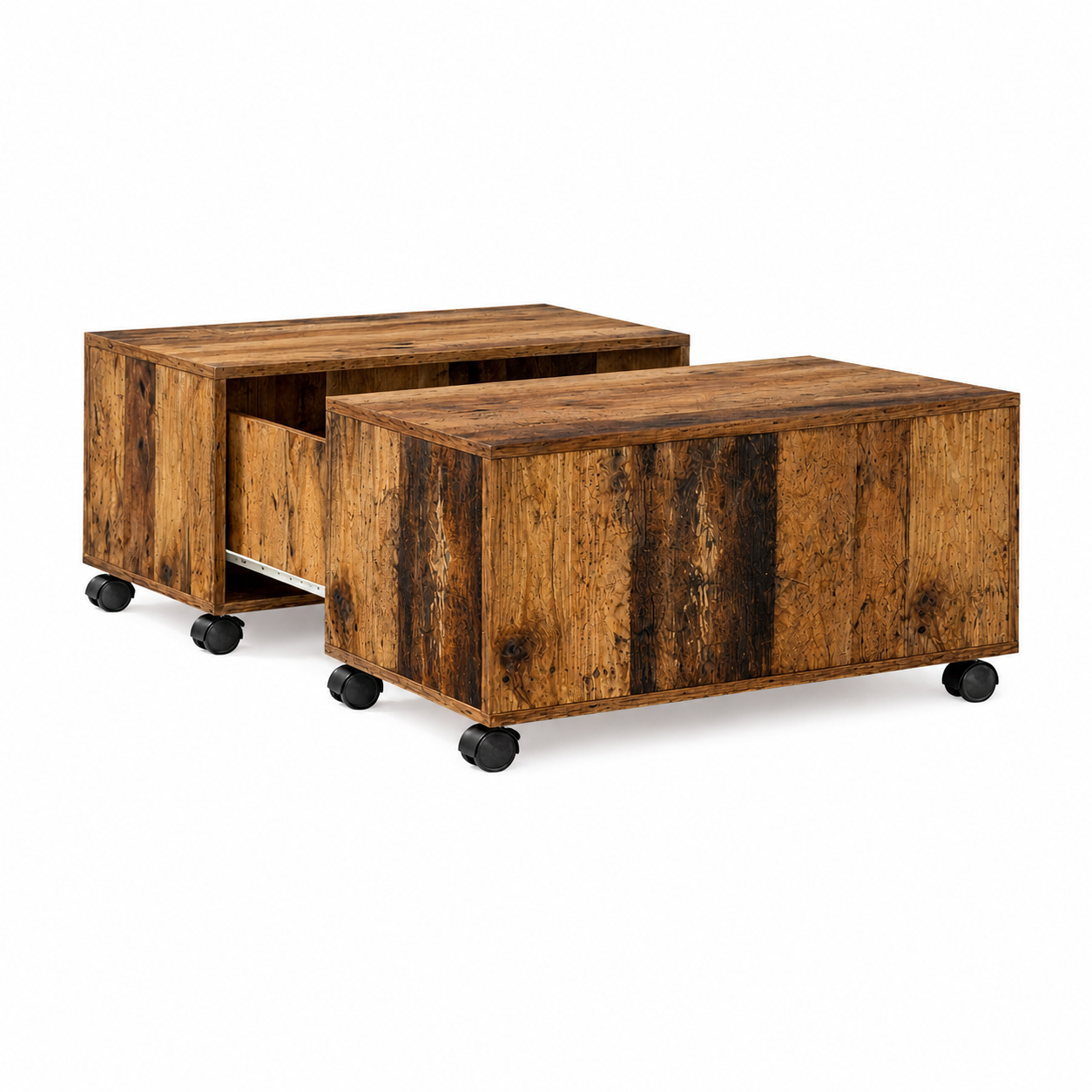 Table Basse Carrée Extensible à Roulettes en Chêne Sonoma