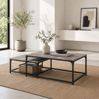 Table Basse Gigogne Carrée en Bois et Métal - Lot de 2