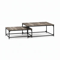 Table Basse Gigogne Carrée en Bois et Métal - Lot de 2