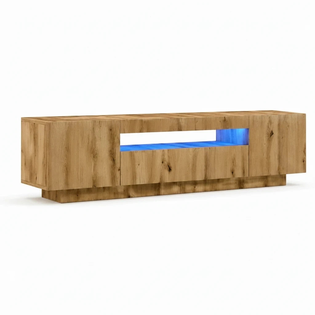 Meuble TV Chêne Artisanal avec Éclairage LED RGB 160 cm