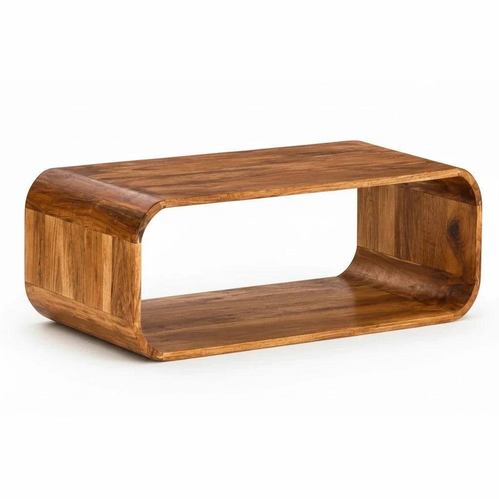 Table Basse en Bois d'Acacia Massif avec Rangement – Finition Miel