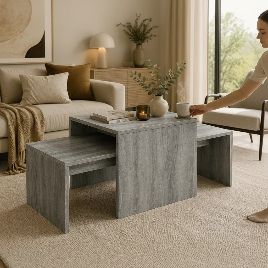 Tables Basses Gigognes Emboîtables Chêne Sonoma Gris