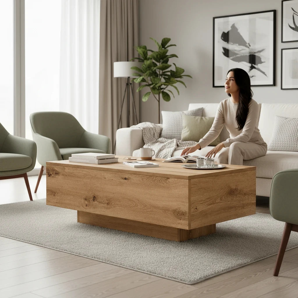 Table Basse en Bois d'Ingénierie 100 cm – Effet Vieux Bois