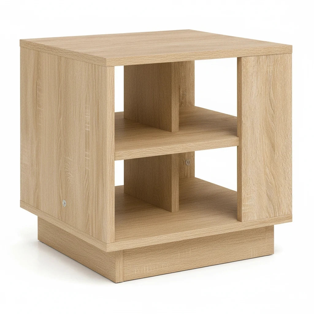 Table Basse Carrée Chêne Sonoma avec Étagères de Rangement