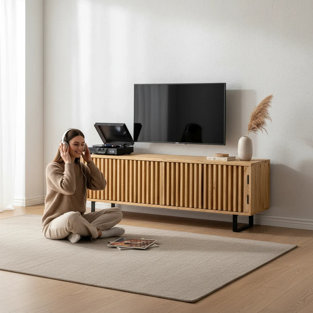 Meuble TV en Manguier Massif et Métal – Style Industriel