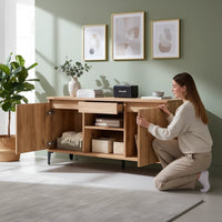 Meuble TV Contemporain Effet Bois et Pieds Noirs