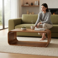 Table Basse en Bois d'Acacia Massif avec Rangement – Finition Miel