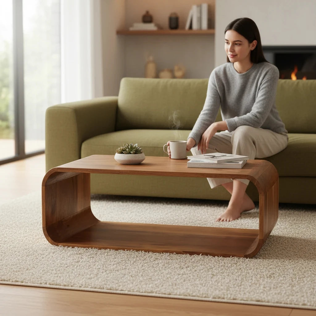 Table Basse en Bois d'Acacia Massif avec Rangement – Finition Miel