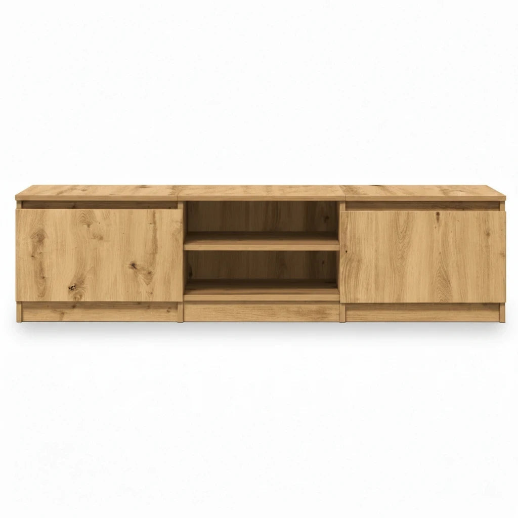 Meuble TV Effet Bois Naturel avec Niche et 2 Portes