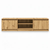 Meuble TV Effet Bois Naturel avec Niche et 2 Portes