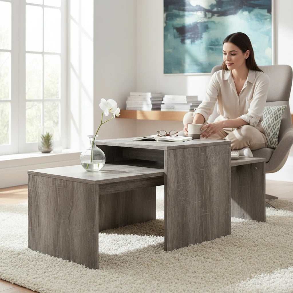Tables Basses Gigognes Emboîtables Chêne Sonoma Gris