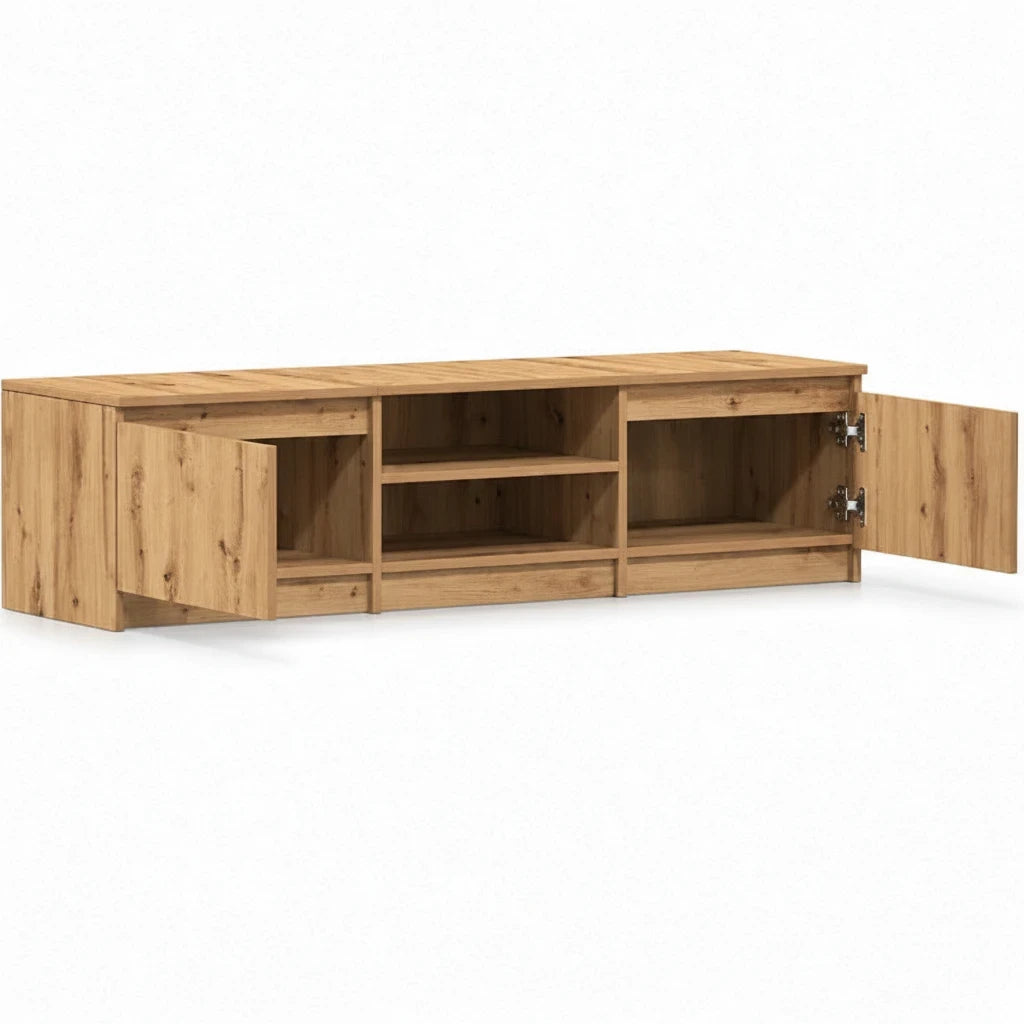 Meuble TV Effet Bois Naturel avec Niche et 2 Portes