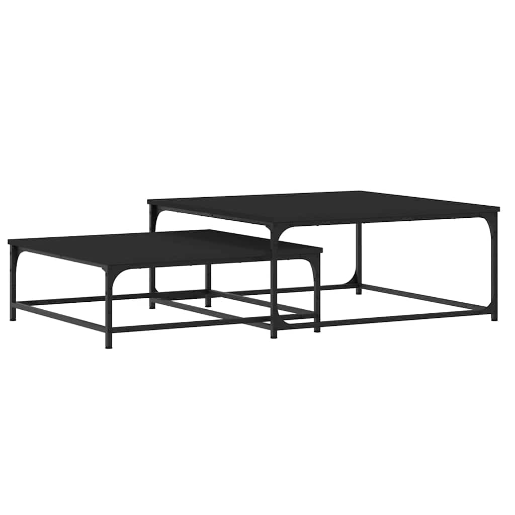 Table basse gigogne carrée Loftora en bois et métal, coloris Noir Image