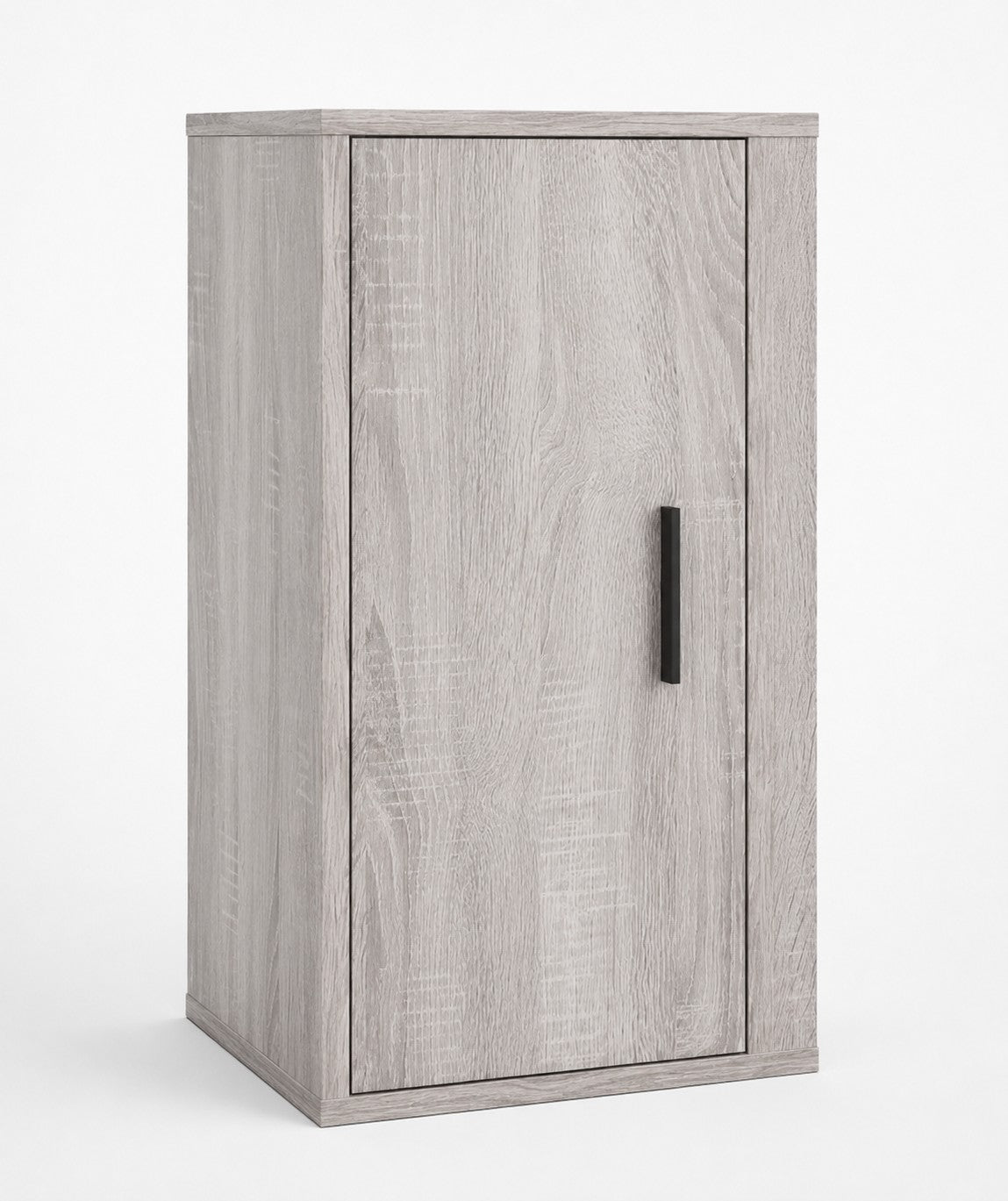 Colonne de rangement murale Loftora en chêne sonoma gris avec poignée noire minimaliste pour salon contemporain
