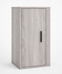 Colonne de rangement murale Loftora en chêne sonoma gris avec poignée noire minimaliste pour salon contemporain