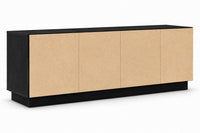 Meuble télévision moderne Loftora avec structure noire et façades en bois clair, design minimaliste et fonctionnel.