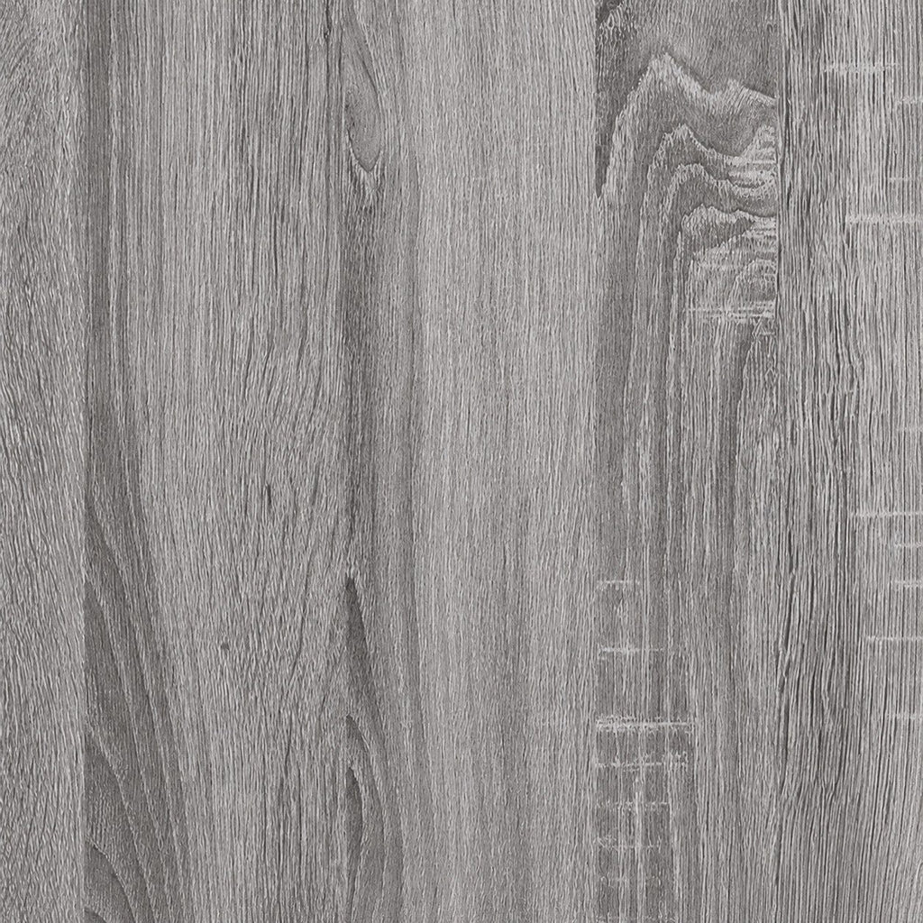 Gros plan sur la texture du bois chêne sonoma gris du meuble TV mural Loftora au design contemporain