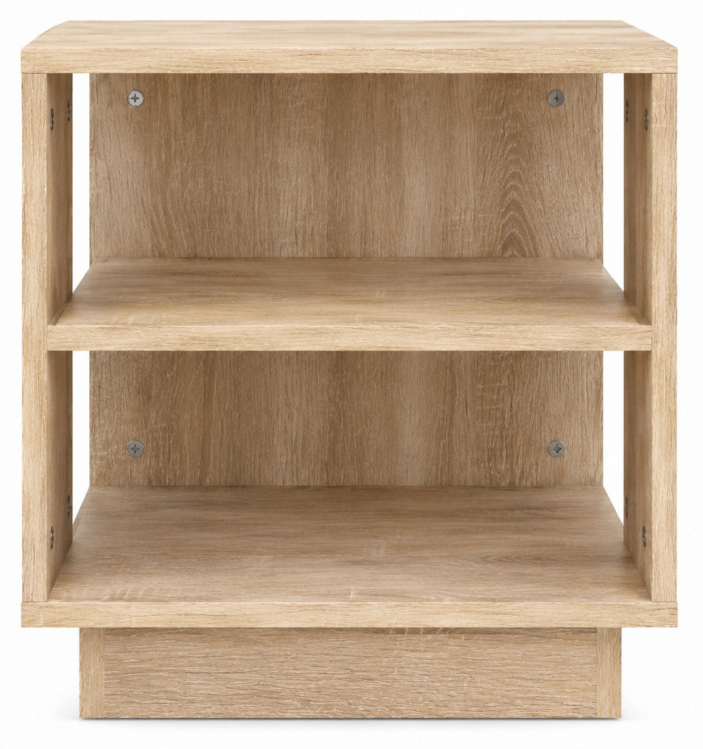 Table de chevet Loftora en bois fini Sonoma avec étagères de rangement ouvertes au design moderne et minimaliste