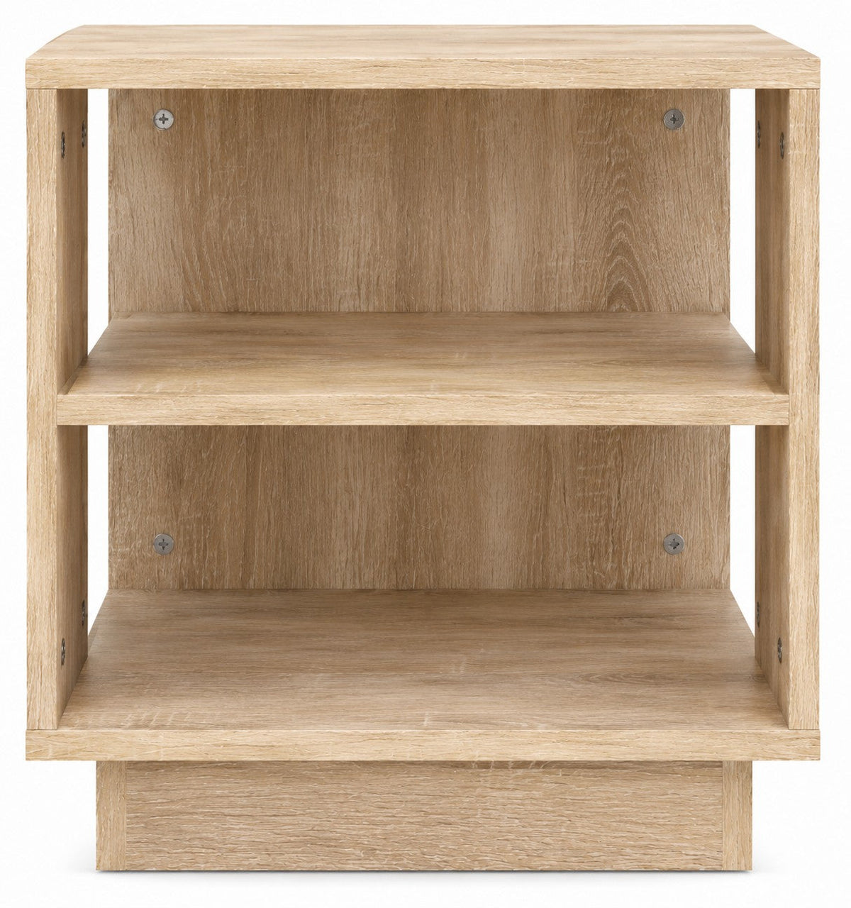 Table de chevet Loftora en bois fini Sonoma avec étagères de rangement ouvertes au design moderne et minimaliste