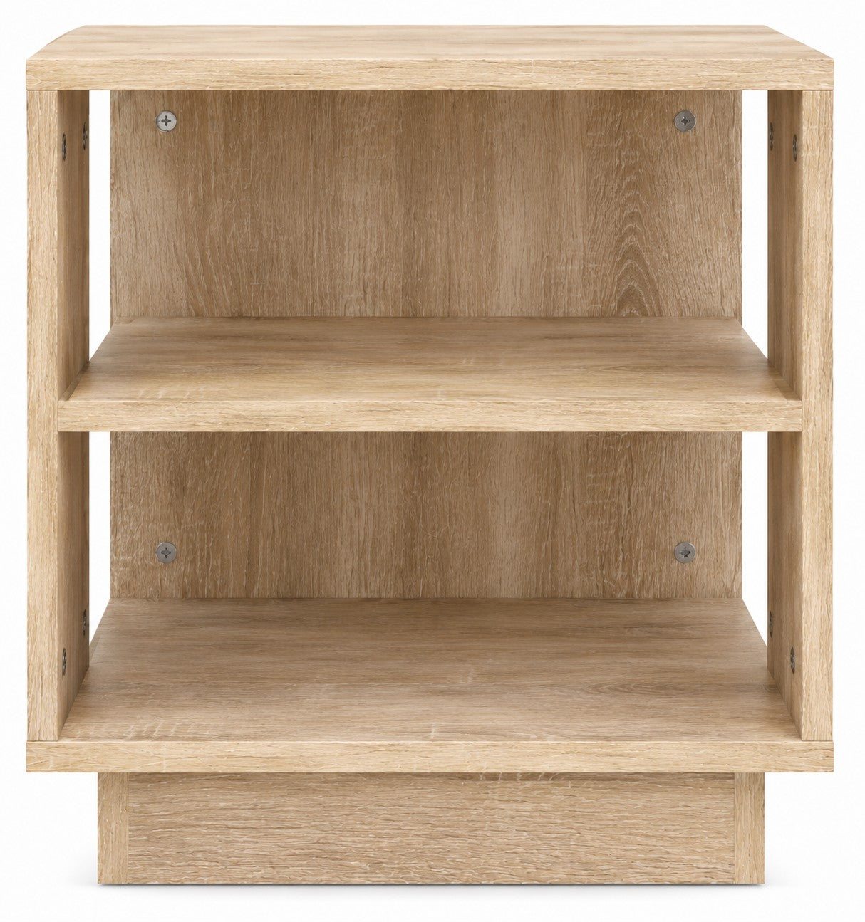 Table de chevet Loftora en bois fini Sonoma avec étagères de rangement ouvertes au design moderne et minimaliste